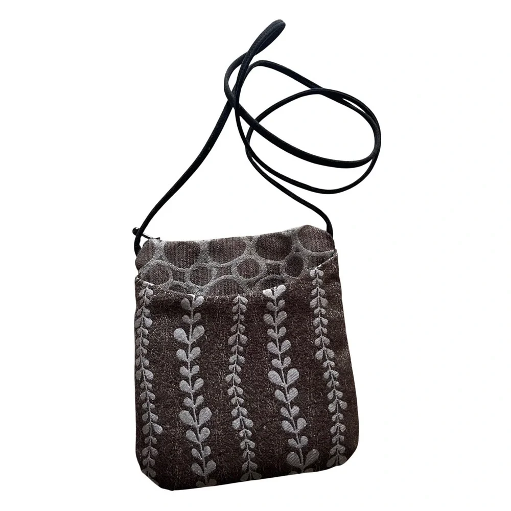 Maruca Crossbody Bag Womens Small Brown Grey Botanical Leaf Jacquard Handmade CO